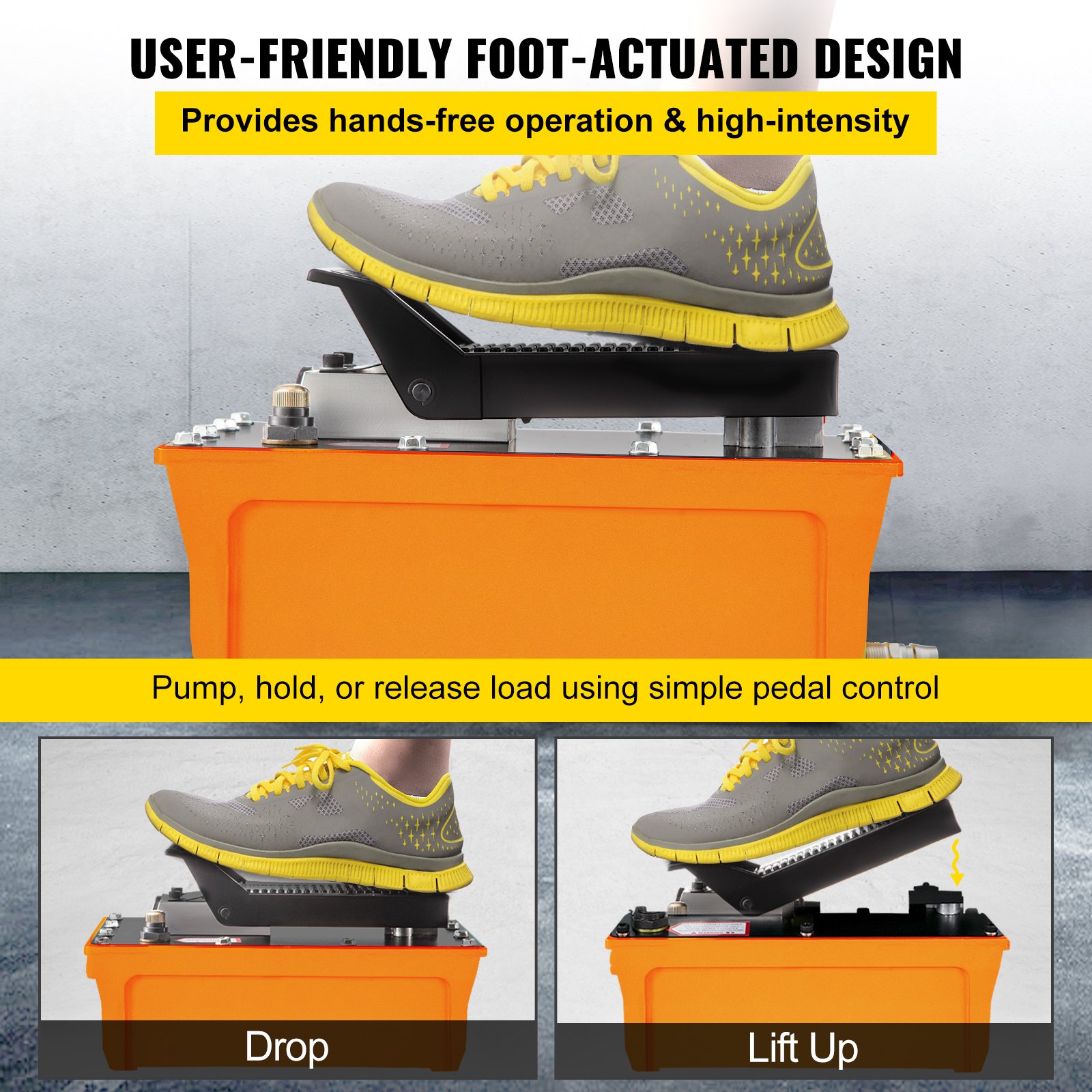 VEVOR Air Over Hydraulic Pump 10000 PSI Pedal Hydraulic Jack Pump 1.5L Tank Capacity Single Acting Air Pump Electric (hydraulic pump)