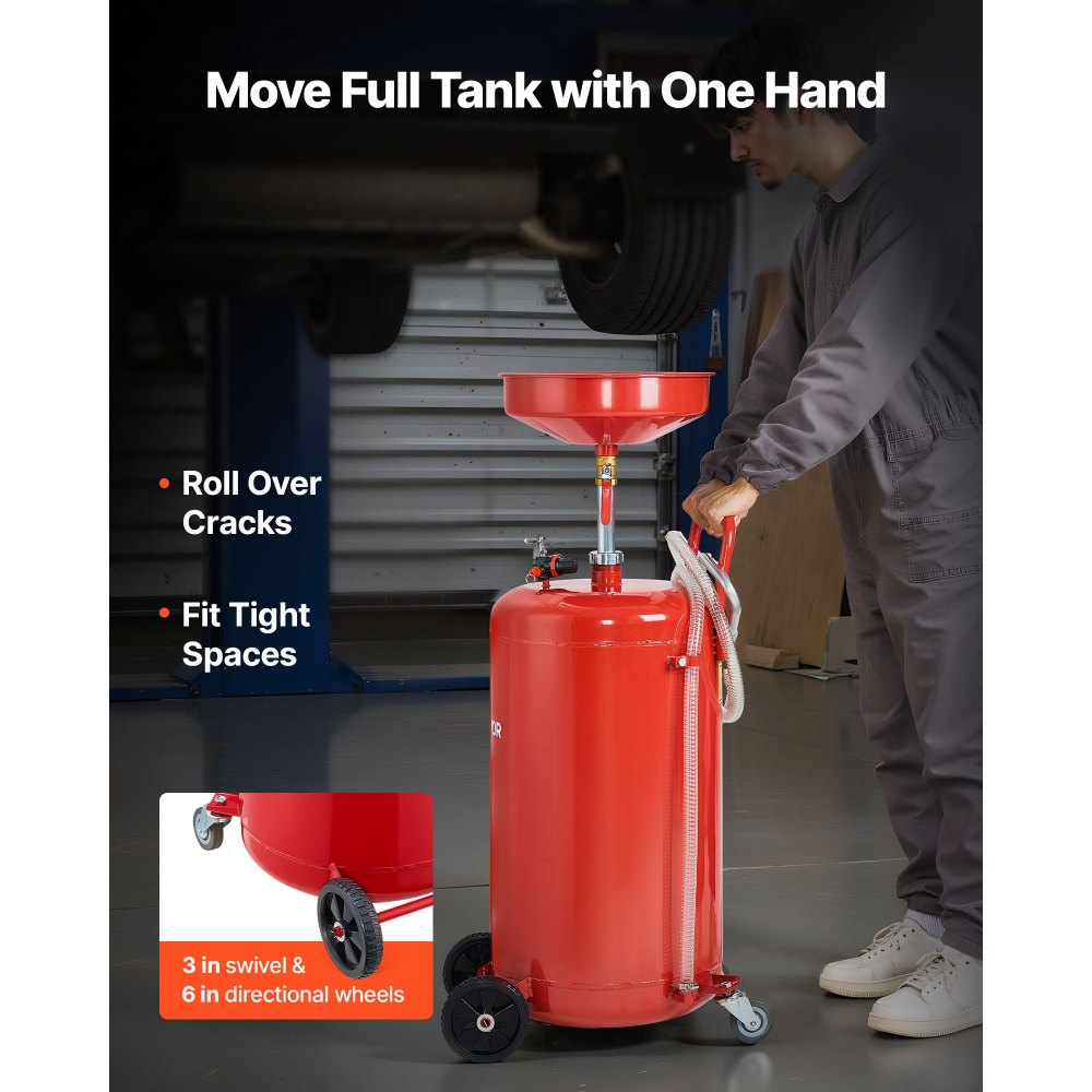 VEVOR 9,5L olieopvangbak, olieopvangbak met verstelbare trechterhoogte, olieopvangbak met wielen, aftapkraan voor vloeibare brandstof, olieopvangwagen voor autoreparatiewerkplaatsen, rood