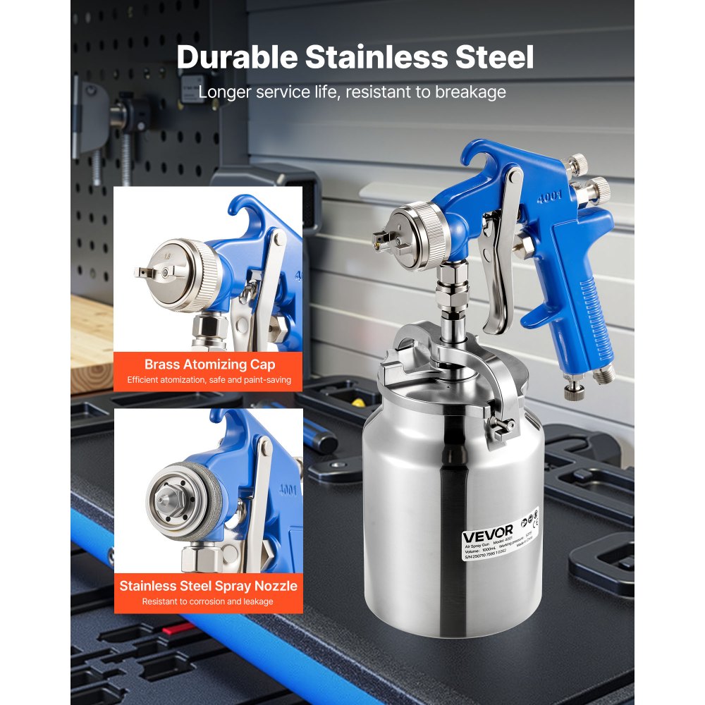 VEVOR Siphon Feed Spray Gun, High Atomization Air Paint Spray Gun, 1000cc Automotive Paint Sprayer with 1.8 mm Nozzle, Adjustable Flow Rate & Air Volume for Car, Furniture, Wall, House Painting