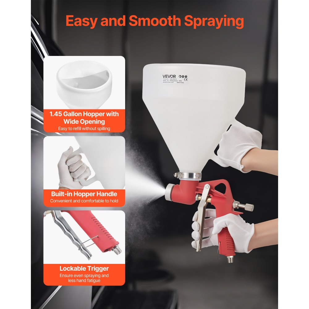 VEVOR Verfspuitpistool, 4,5L Spuitpistool, Professionele Gipsplaat Textuur Verfspuitset, Verfspuit met 3 Spuitmonden (3,5mm, 6mm, 8mm) voor Popcorn, Knockdown en Sinaasappelschil Texturen