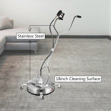 VEVOR Surface Cleaner 18 inch Flat Surface Cleaner for Pressure Washer 4000psi Pressure with 3/8 Quick Connector Surface Cleaner with Casters 10.5GPM Stainless Steel Rotating Rod & 3 Nozzle