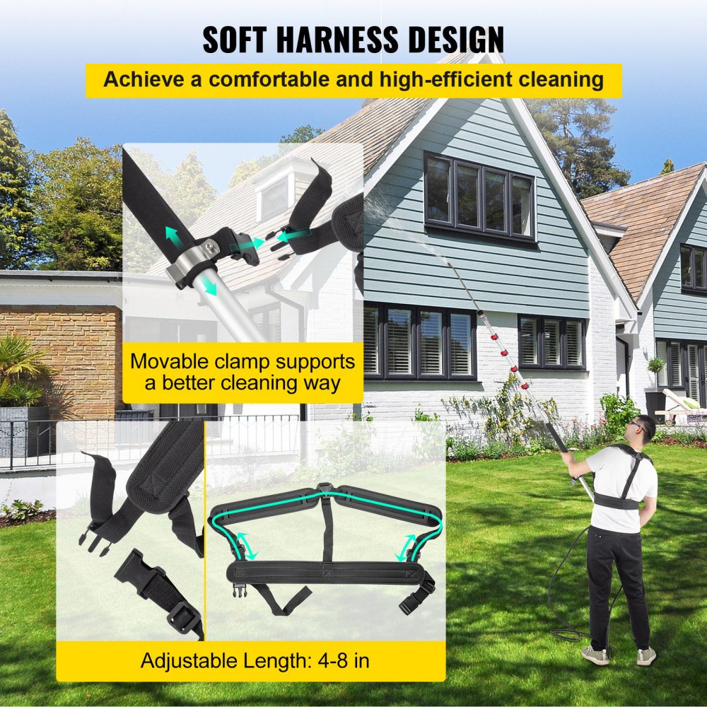 VEVOR Telescoping Pressure Washer Wand, 20 ft 5-Section Length Adjustable, Max. 4000 PSI Pressure, Fit for 3/8'' Quick Connection with Extension Wand, 5 Spray Nozzles, Belt, for Roof, Fence, Gutter