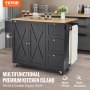 VEVOR Kitchen Island Cart, 56" Wood Top Mobile Carts with Storage Cabinet, Rolling Table with Drop Leaf, Spice Rack, Towel Bar, Adjustable Shelf, Drawer, and Hooks, Portable Islands on Wheels, Black