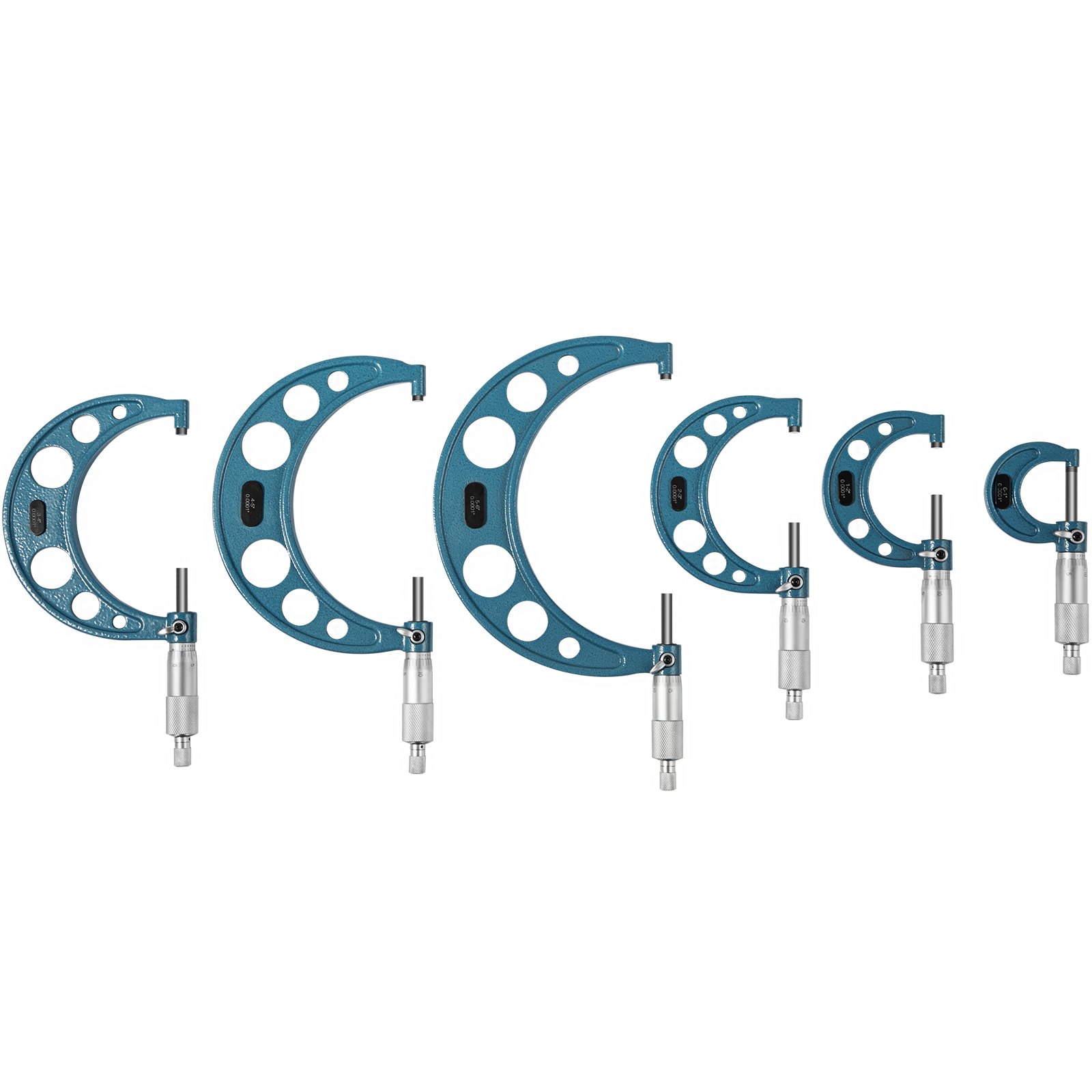 VEVOR Buiten Micrometer Set, 0-6" Metrisch Buiten Micrometer, 0,0001" Buitendiameter Micrometer Set, 6-delige Aluminium Externe Micrometer Set, Lasergeëtste Schroefmaat Standaardset met Montagekoffer