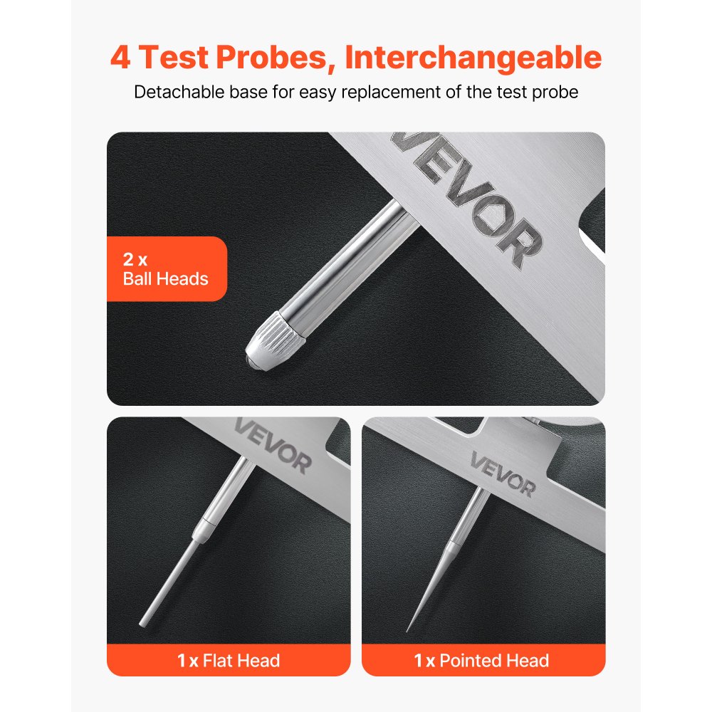 VEVOR dieptemeter, digitale dieptemeter met meetbereik 0–558,8 mm, resolutie 0,01 mm, nauwkeurige eenheidsomrekening met 4 meetpunten, dieptemeter voor groeven, treden en boringen.