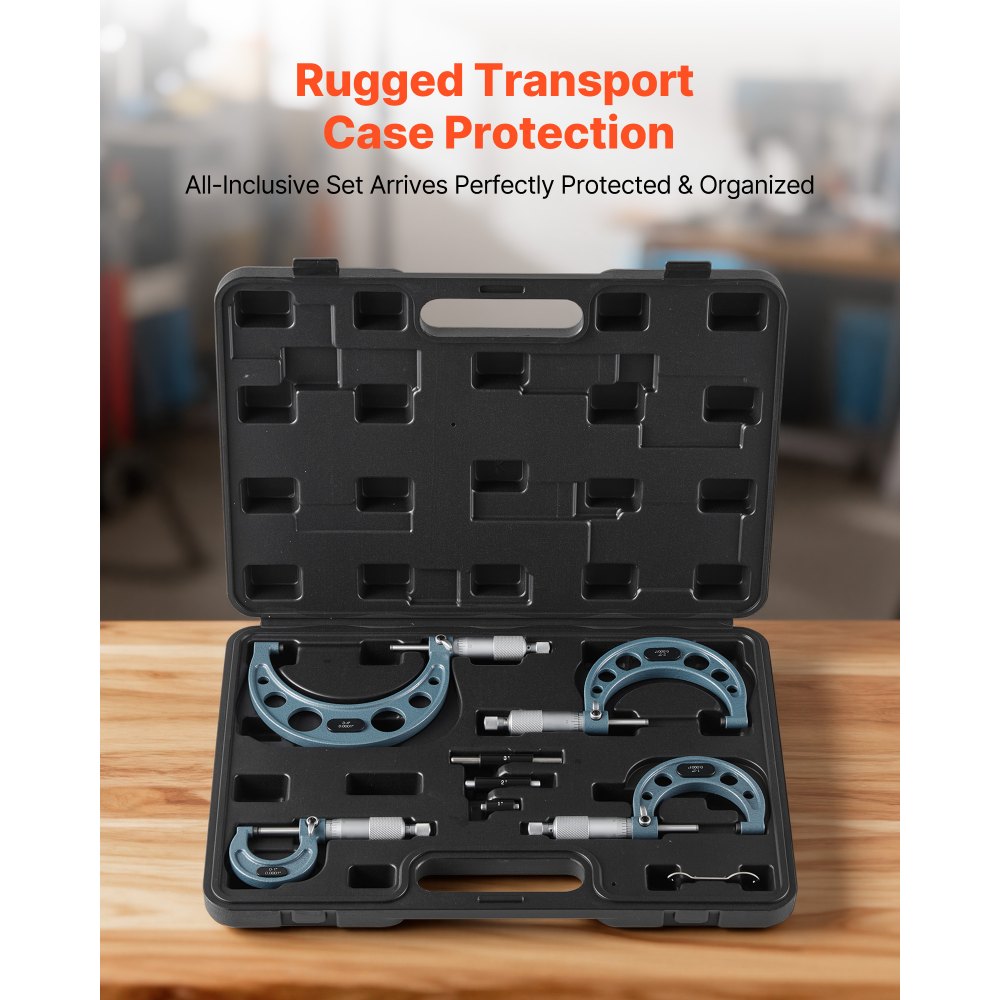 VEVOR 4 PCS Micrometer Set, 0-1"/1-2"/2-3"/3-4" Machinist Outside Micrometer, Ultra-Precision 0.0001 Accuracy, Professional Machinist Tools with Protective Case, for Metalworking & Engineering