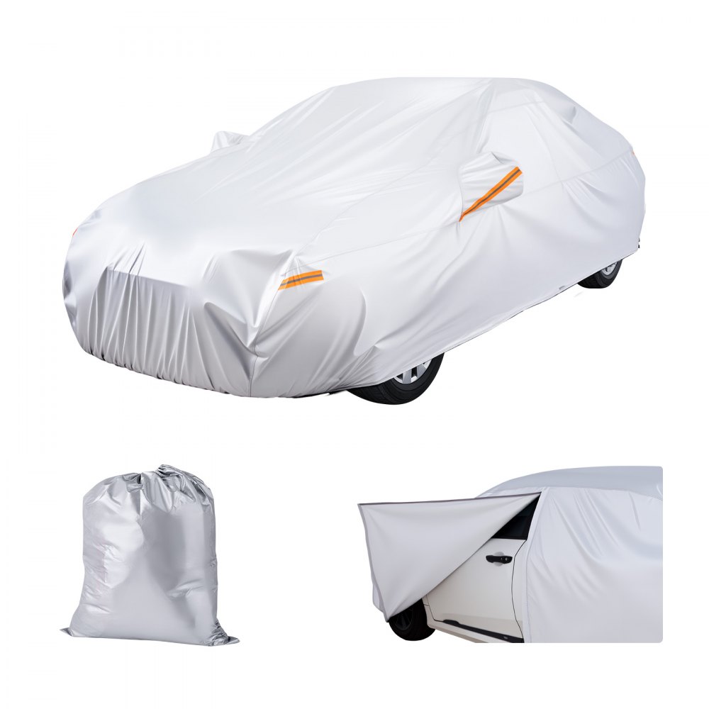 VEVOR Car Cover, Car Cover Waterproof for Mid Size European Sedan Cars Models, Custom-fit All Weather Sun Rain Wind Dust Snow Protection Full Exterior Covers with Door Zipper and Cotton Lining, Silver