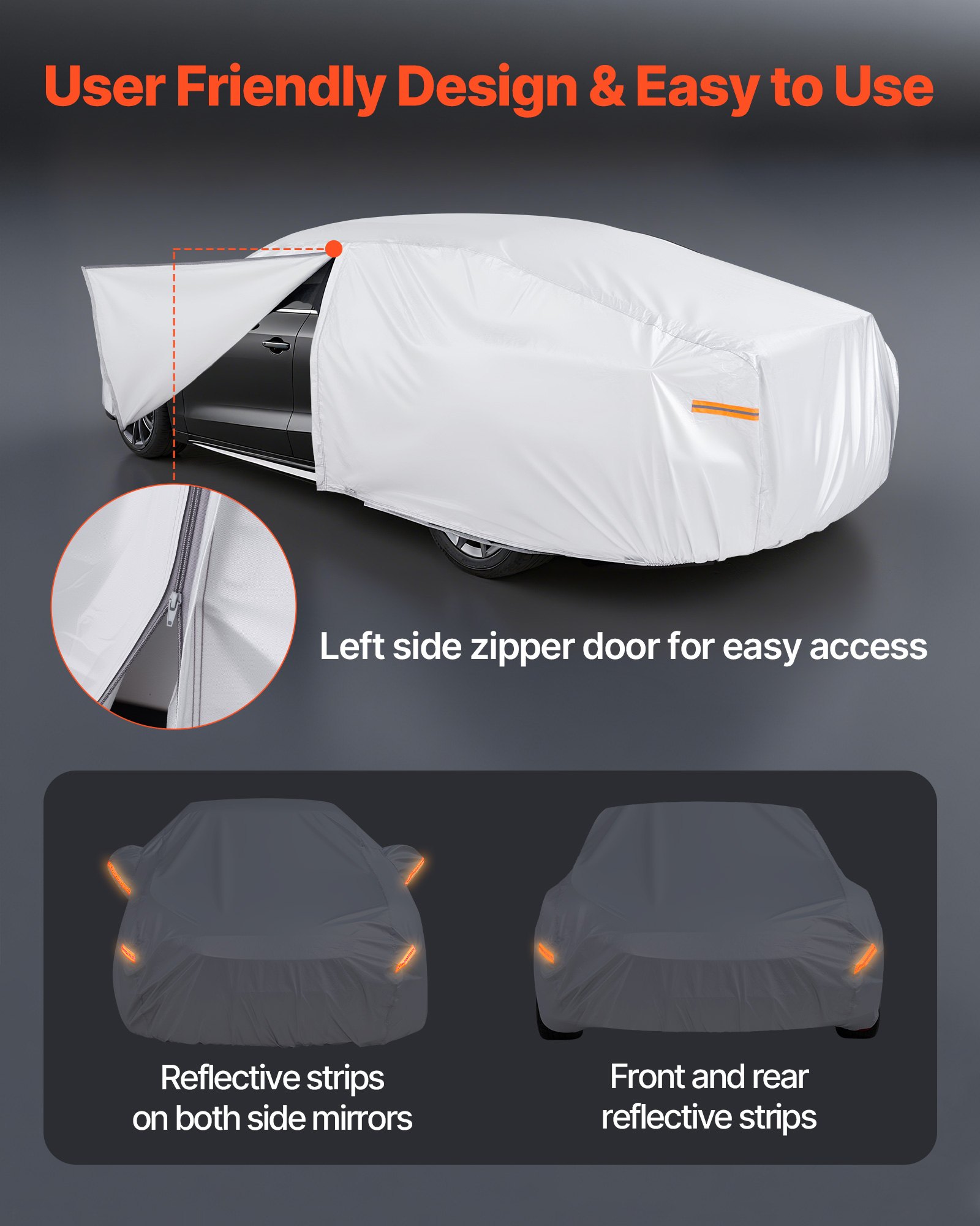 VEVOR Car Cover, Car Cover Waterproof for Mid Size European Sedan Cars Models, Custom-fit All Weather Sun Rain Wind Dust Snow Protection Full Exterior Covers with Door Zipper and Cotton Lining, Silver