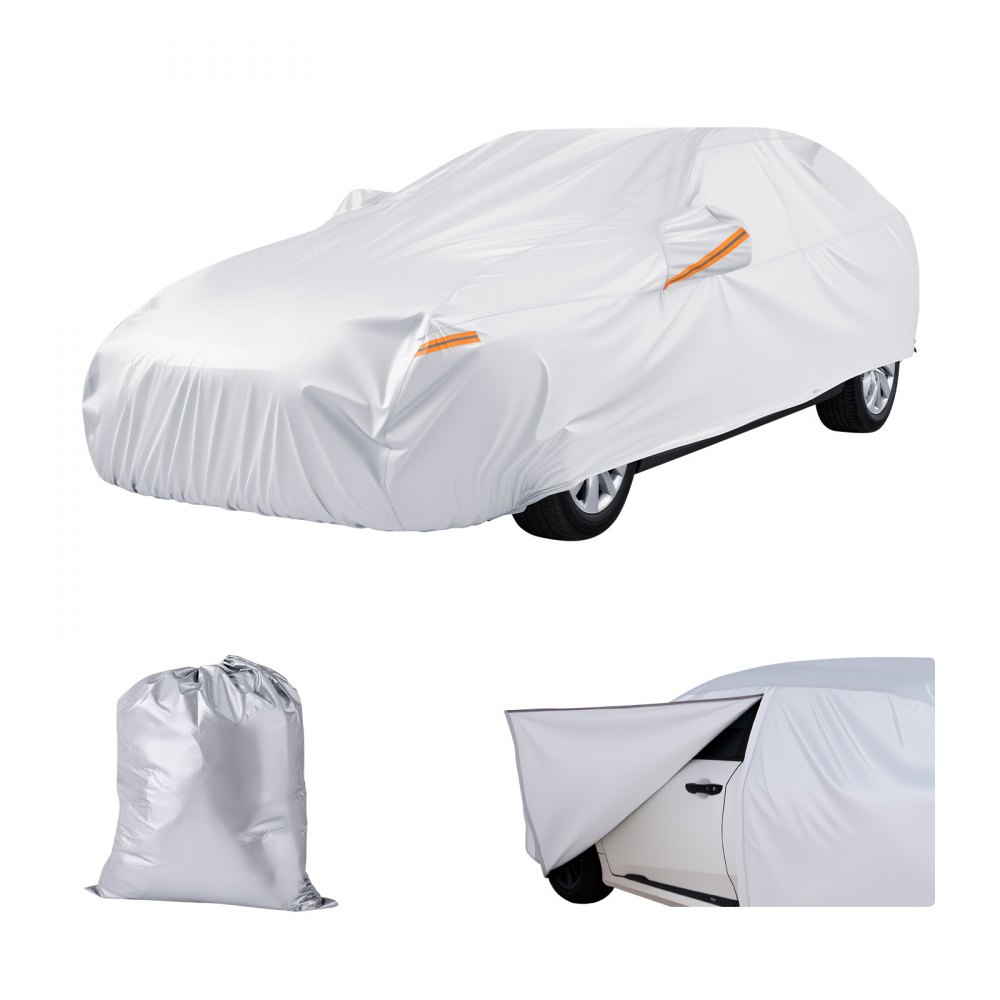 VEVOR Car Cover, Car Cover Waterproof for Full Size European Sedan Cars Models, Custom-fit All Weather Sun Rain Wind Dust Snow Protection Full Exterior Covers with Door Zipper & Cotton Lining, Silver