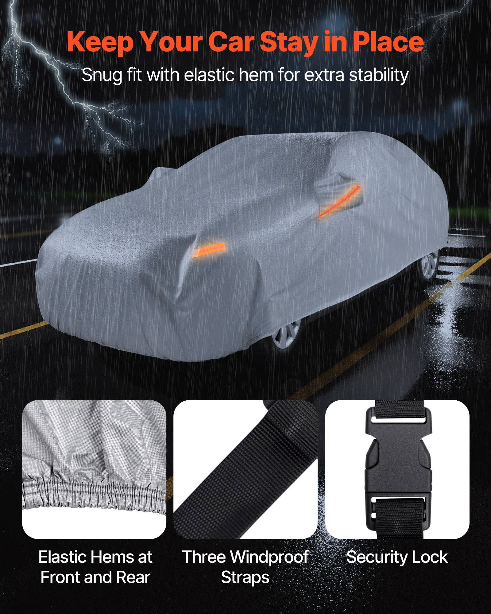 VEVOR Car Cover, Car Cover Waterproof for Full Size European Sedan Cars Models, Custom-fit All Weather Sun Rain Wind Dust Snow Protection Full Exterior Covers with Door Zipper & Cotton Lining, Silver