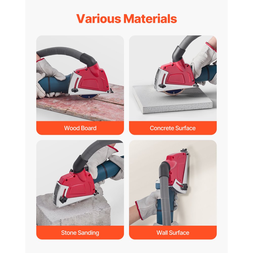 VEVOR Haakse Slijpmachine Afzuigkap, Geschikt voor 100-125 mm, Stofkap met 6 Klemschijven, Verstelbare Snijdiepte, Aansluiting voor Stofzuiger, Voor Hout, Beton, Muur, Steen, Rood