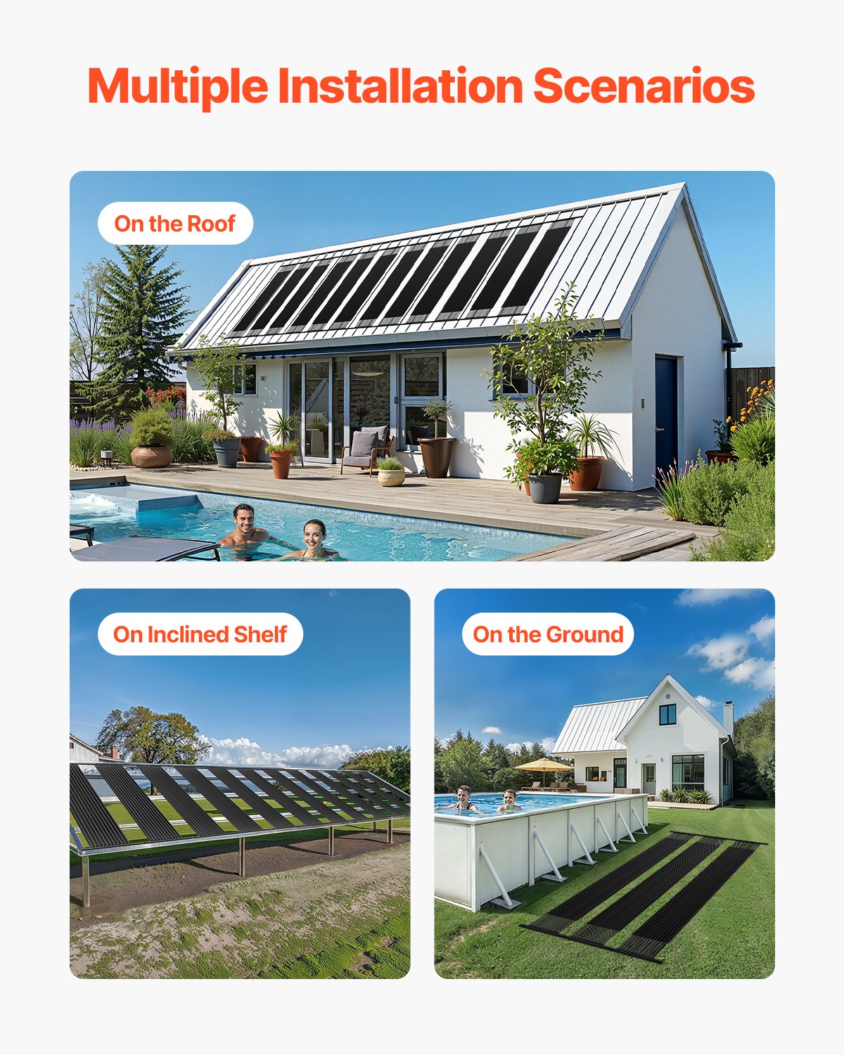 VEVOR Solar Pool Heater, 4 x 10 ft HDPE Solar Pool Panel( 4 Pcs) - Durable & Weather-Proof, with Complete Accessories, Universal Solar Pool Panel–Raises Water Temperature, Aboveground & Inground Pool