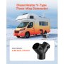 VEVOR Dieselverwarmingsconnector (75 mm) Aansluitaccessoire voor dieselverwarmingskanalen, Y-vormige 3-weg ontluchtingsconnectoren met 2 90° draaibare kleppen, aansluitpoort voor 2/5/8 kW dieselverwarming