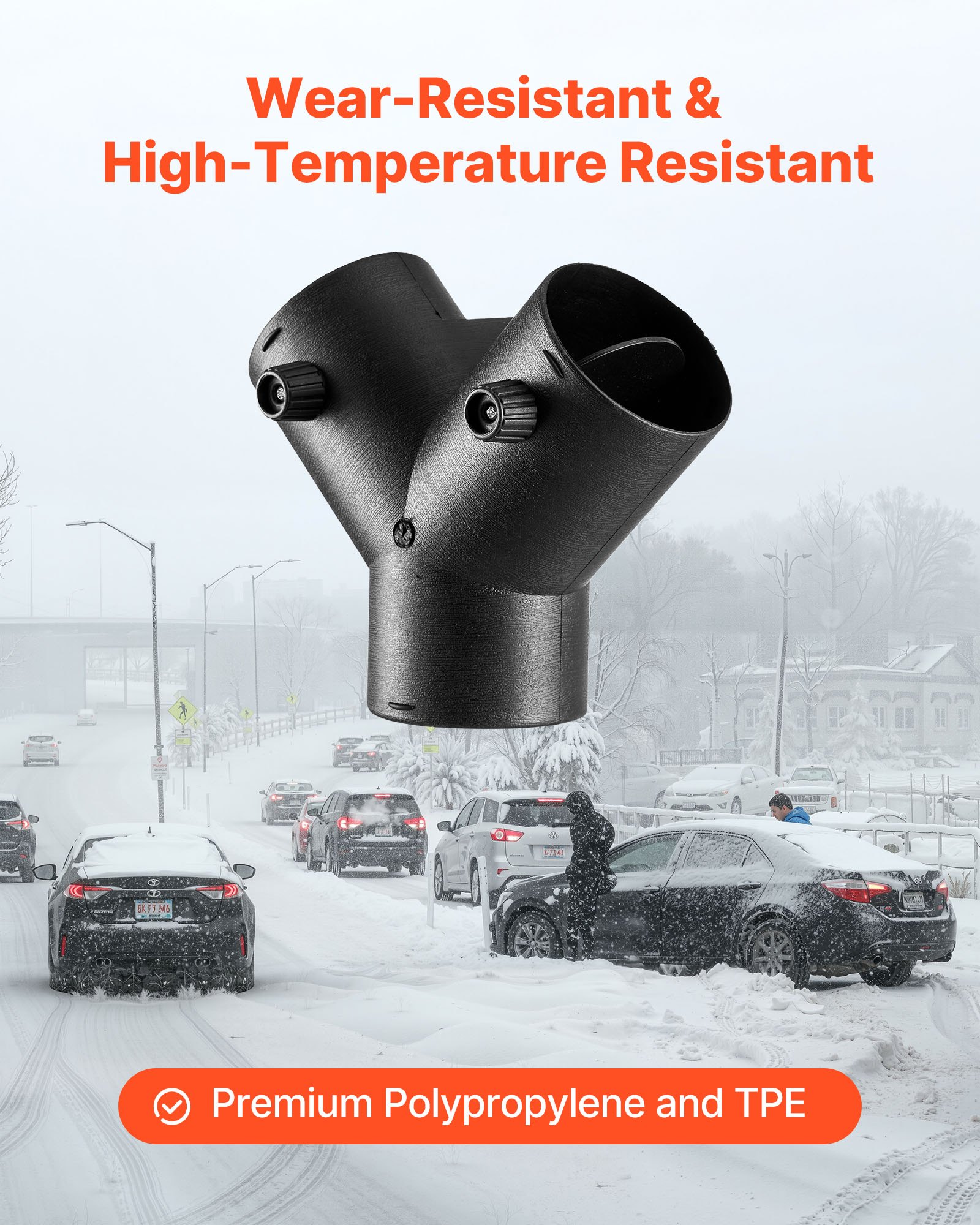 VEVOR Dieselverwarmingsconnector (75 mm) Aansluitaccessoire voor dieselverwarmingskanalen, Y-vormige 3-weg ontluchtingsconnectoren met 2 90° draaibare kleppen, aansluitpoort voor 2/5/8 kW dieselverwarming