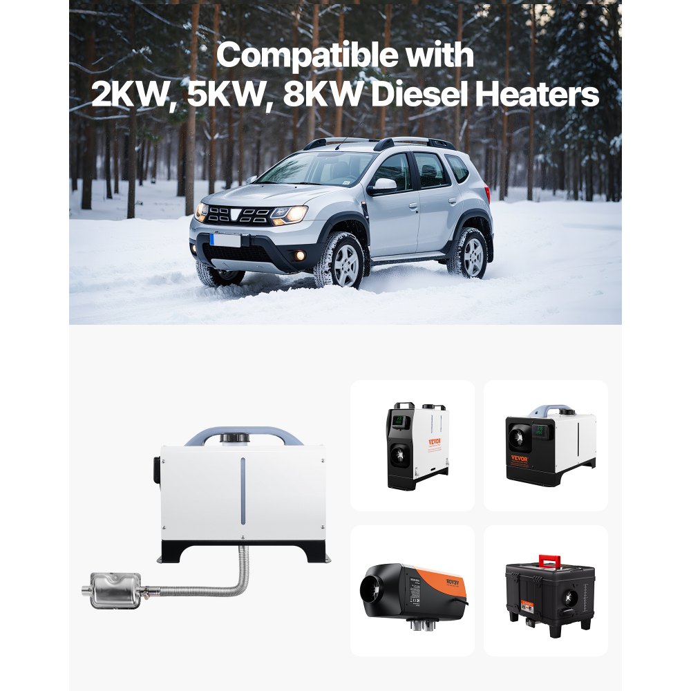 VEVOR uitlaatpijp parkeerkachel flexibele uitlaatslang 119 cm voor auto dieselkachel met 2 klemmen, roestvrijstalen uitlaatpijp met Φ 25 mm doorsnede voor 2 kW / 5 kW / 8 kW dieselkachels luchtverwarmers