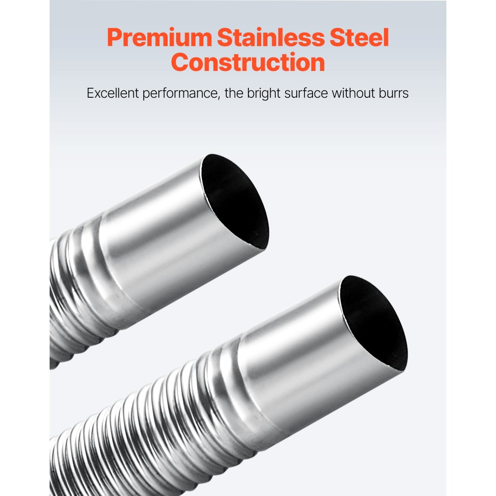 VEVOR Exhaust Hose, 77.95 inch Stainless Steel Exhausts Hose, Diesel Heater Flexible Exhaust Pipe with 2 Hose Clamps, Exhausts Hoses Kit Diesel Heater Accessories for 2KW 5KW 8KW Diesels Heaters