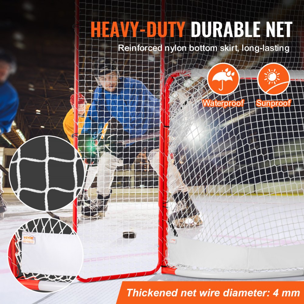 VEVOR Hockeydoel Streethockeynet met achterstop en doelen, Streethockeydoel Hockeynet, 310 x 183 cm Pro Hockey Trainingsdoelenset, Draagbaar Indoor Outdoor Hockeydoel met net, Wit/Rood, Training