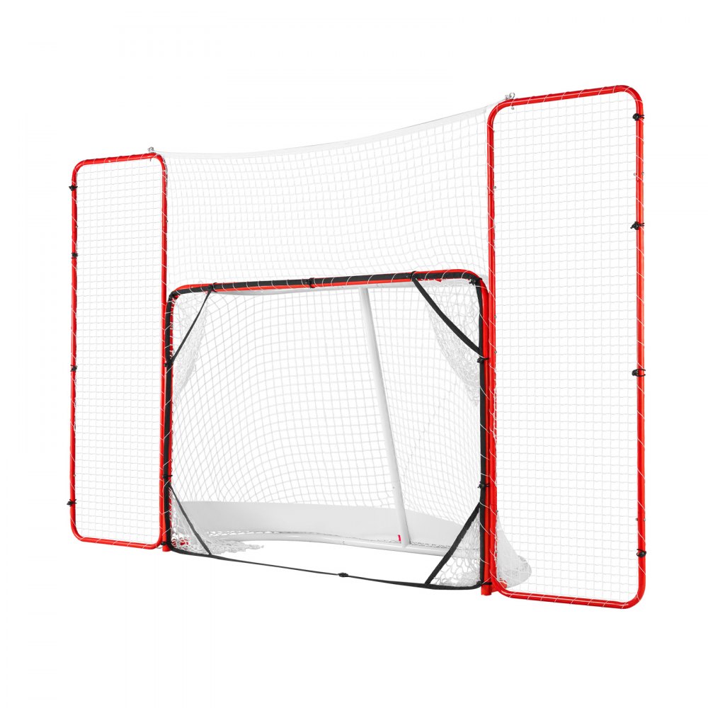 VEVOR Hockeydoel Streethockeynet met achterstop en doelen, Streethockeydoel Hockeynet, 310 x 183 cm Pro Hockey Trainingsdoelenset, Draagbaar Indoor Outdoor Hockeydoel met net, Wit/Rood, Training