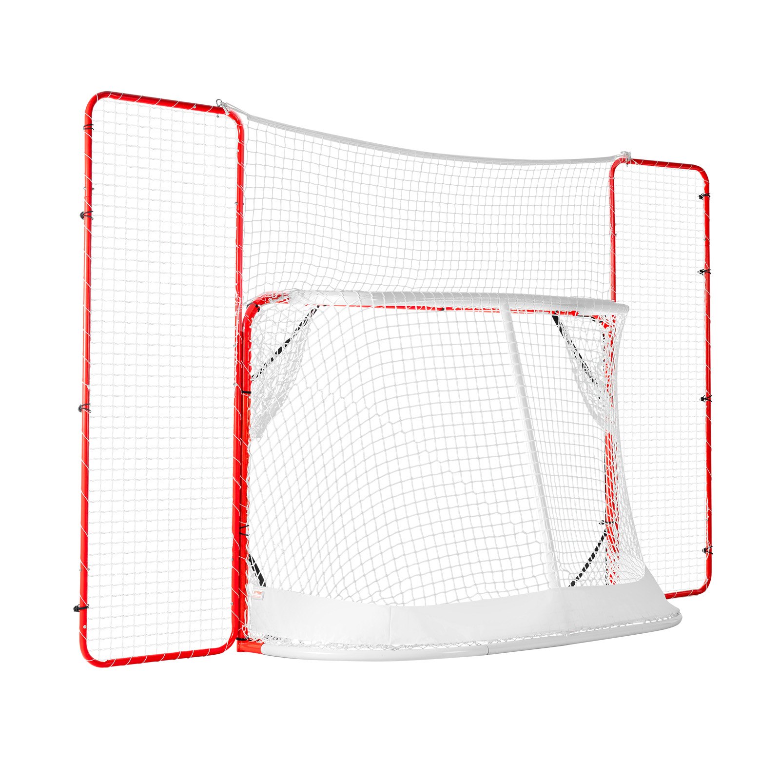 VEVOR Hockeydoel Streethockeynet met achterstop en doelen, Streethockeydoel Hockeynet, 310 x 183 cm Pro Hockey Trainingsdoelenset, Draagbaar Indoor Outdoor Hockeydoel met net, Wit/Rood, Training