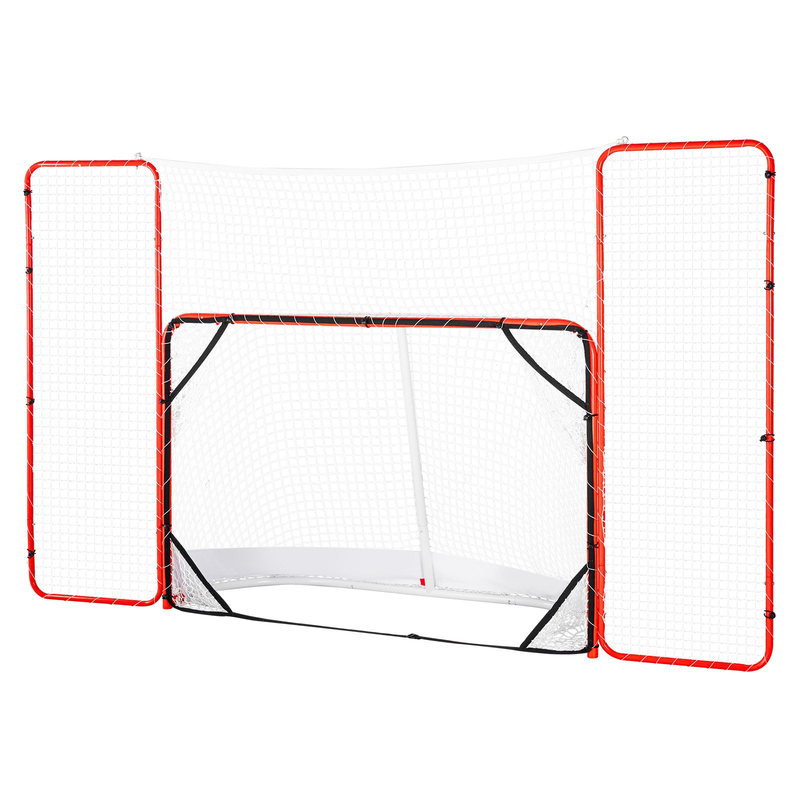 VEVOR Hockeydoel Streethockeynet met achterstop en doelen, Streethockeydoel Hockeynet, 310 x 183 cm Pro Hockey Trainingsdoelenset, Draagbaar Indoor Outdoor Hockeydoel met net, Wit/Rood, Training