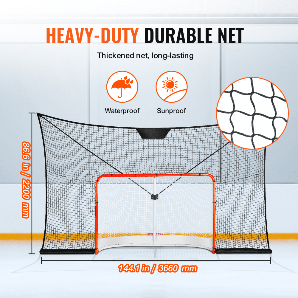 VEVOR Hockeydoelnet, Straathockeynet, 366 x 220 cm Doelnet, Hockeytraining, Draagbaar Indoor/Outdoor Hockeydoelnet, Zwart/Rood/Wit, (Doelframe niet inbegrepen)