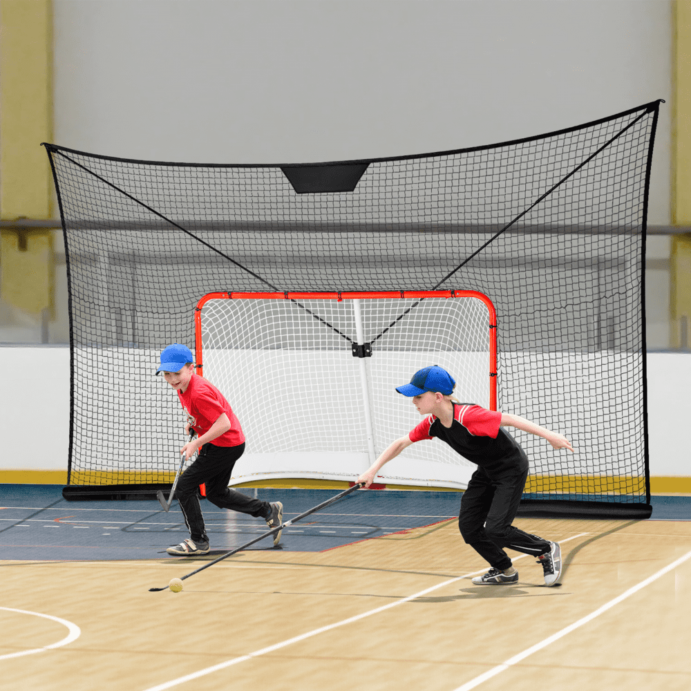 VEVOR Hockeydoelnet, Straathockeynet, 366 x 220 cm Doelnet, Hockeytraining, Draagbaar Indoor/Outdoor Hockeydoelnet, Zwart/Rood/Wit, (Doelframe niet inbegrepen)