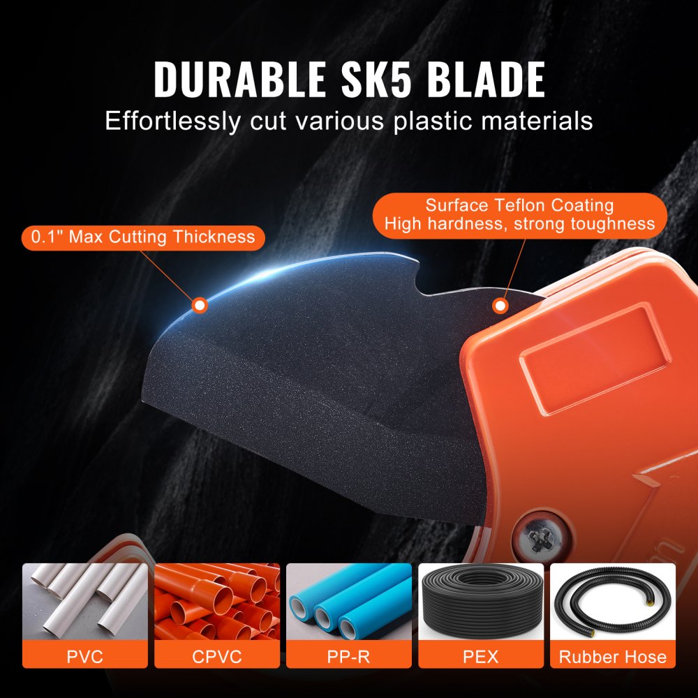 VEVOR PVC-buissnijder, 0-2,5 inch OD ratelende PVC-buissnijder, robuuste buissnijtool met SK5-vervangingsmes voor PVC, CPVC, PP-R, PEX, PE en rubberen slangen