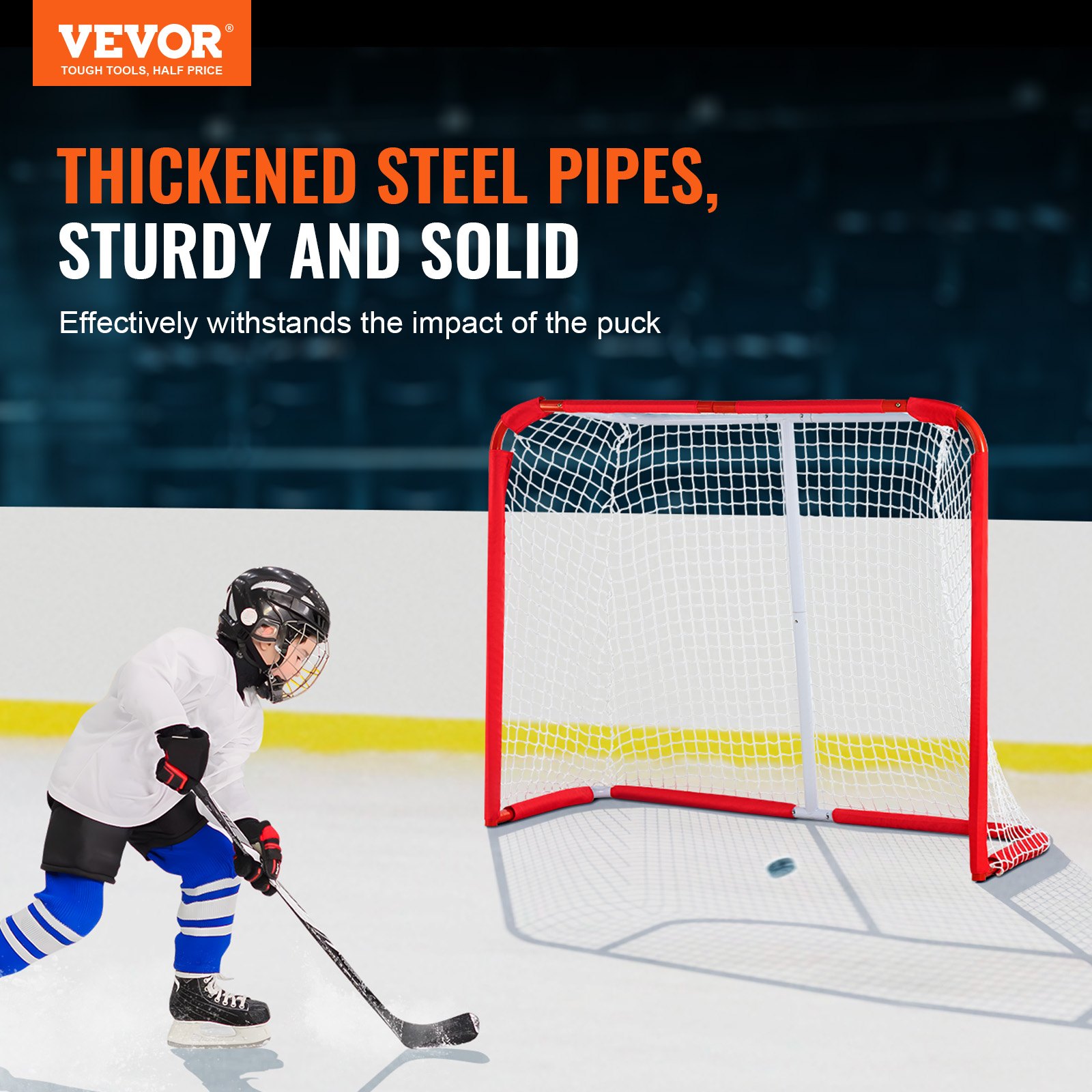VEVOR Hockey Goal Street Hockey Net, Street Hockey Goal Hockey Net, 137 x 60 x 112 cm Hockey Training Goal Set, Hockey Street Set, Draagbaar Indoor Outdoor Hockeydoel met Net, Wit/Rood, Training