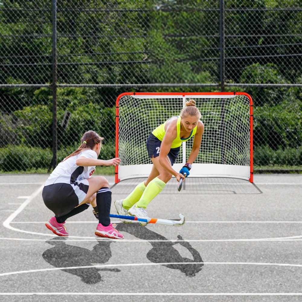 VEVOR Hockeydoel Streethockeynet, Streethockeydoel Hockeynet, 183 x 64 x 122 cm Hockeytrainingsdoelenset, Officieel professioneel indoor/outdoor hockeydoel van stalen buizen met net, wit/rood, training