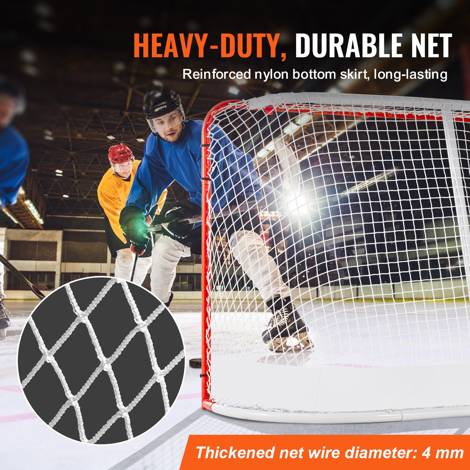VEVOR Hockeydoel Streethockeynet, Streethockeydoel Hockeynet, 183 x 64 x 122 cm Hockeytrainingsdoelenset, Officieel professioneel indoor/outdoor hockeydoel van stalen buizen met net, wit/rood, training