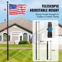 VEVOR 20FT Telescopic Flagpole Kit Heavy Duty Aluminum Flag Pole Black