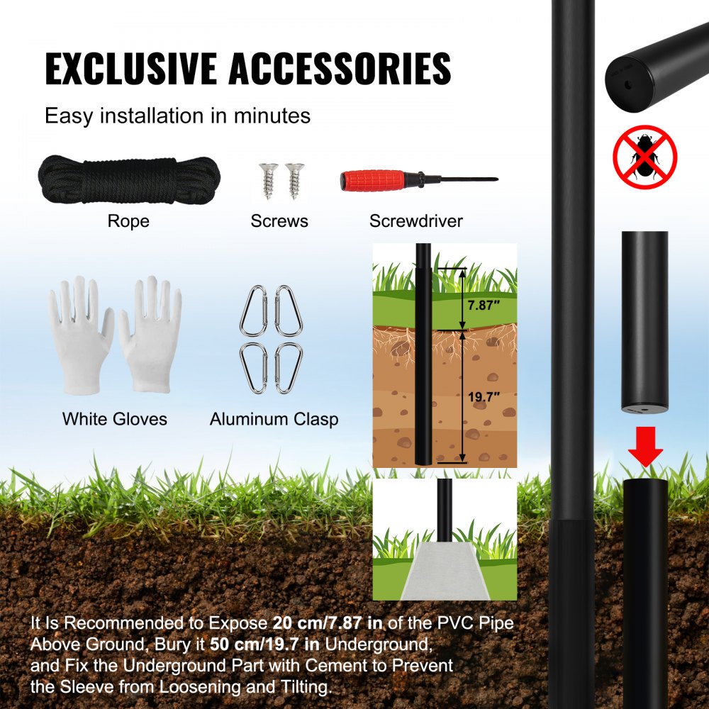 VEVOR 20ft afneembare vlaggenmastset, robuuste aluminiumlegering in-ground vlaggenmastset voor buitengebruik, vlaggenmast met 3 weergavemodi en professionele accessoires, Duitse vlag, zwart