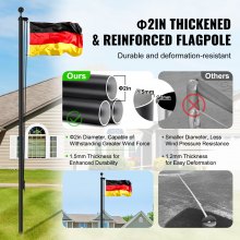 VEVOR 20FT Detachable Flagpole Kit Heavy Duty Aluminum Flag Pole German Black