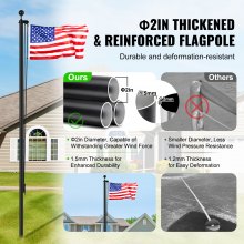 VEVOR 25FT Detachable Flagpole Kit Heavy Duty Aluminum Flag Pole Black