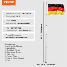 VEVOR 6,09 m vlaggenmast telescopische vlaggenmast Duitsland vlaggenmast zilver