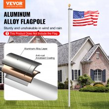 VEVOR 25FT Detachable Flagpole Kit Heavy Duty Aluminum Flag Pole Silver