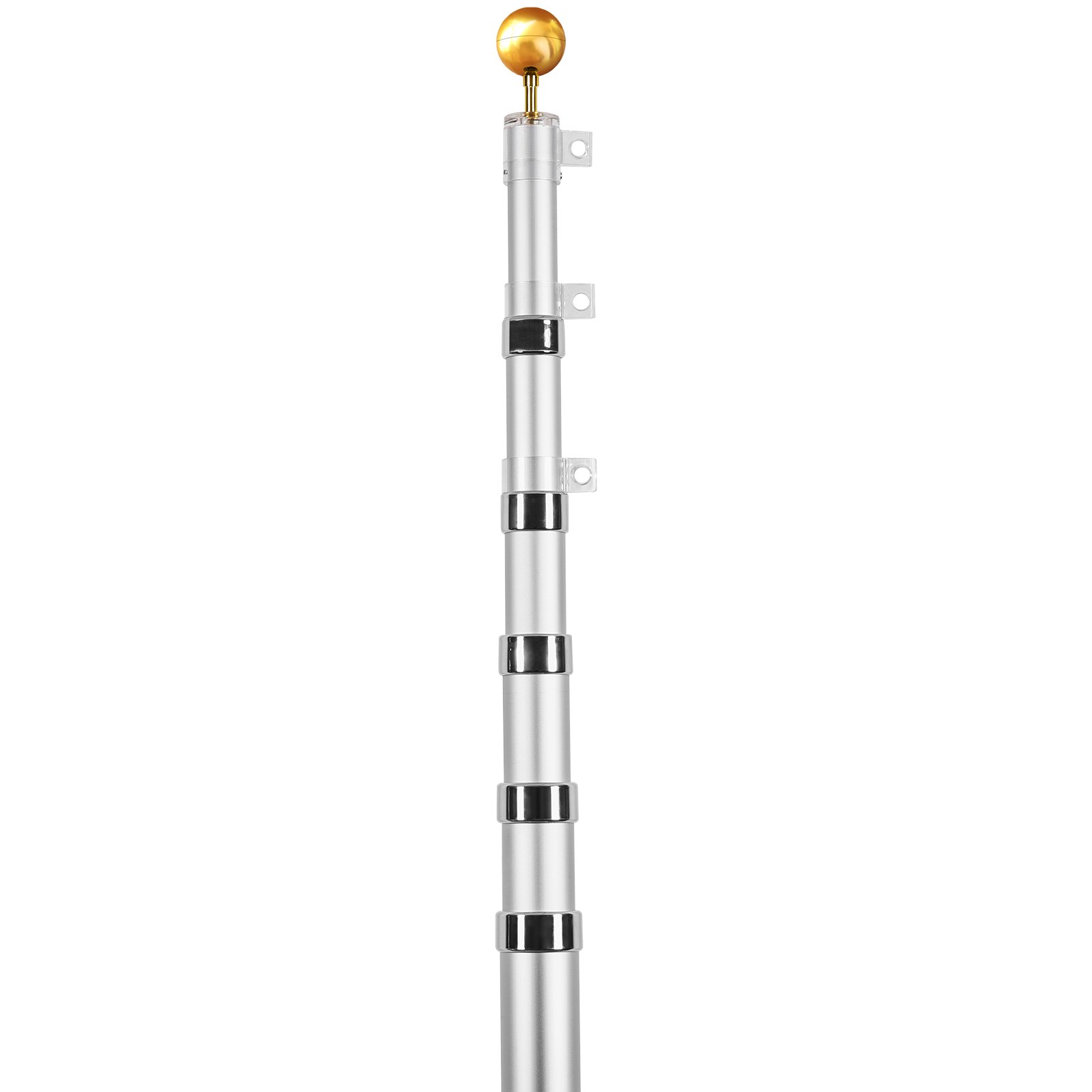 VEVOR 30FT Telescopic Flagpole Kit, Heavy Duty Aluminum Alloy Flag Pole Kit in Ground for Outside, 3 Display Modes Flagpole with Professional Accessories, Silver