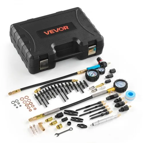 VEVOR drukverliesmeter voor motorcilinders, manometer (0-700 psi), lekmeter (0-100 psi), cilinderdrukmeter met 4 adapters, compressietestkit voor auto's, druktesten en lekmeting
