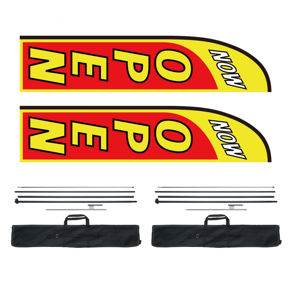 VEVOR Open Flags met mastset, buitenreclamevlaggen voor bedrijven, reclamevlaggenset, inclusief 2 baniervlaggen, 2 masten, 2 grondpennen, open sign swoopervlaggen voor bedrijven 5 m
