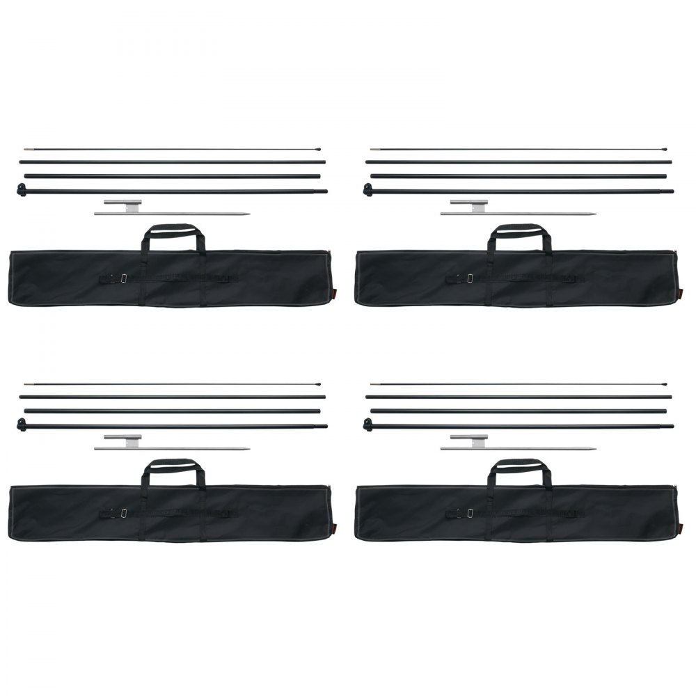 VEVOR feather flag pole kit components and carrying cases arranged in four sets.