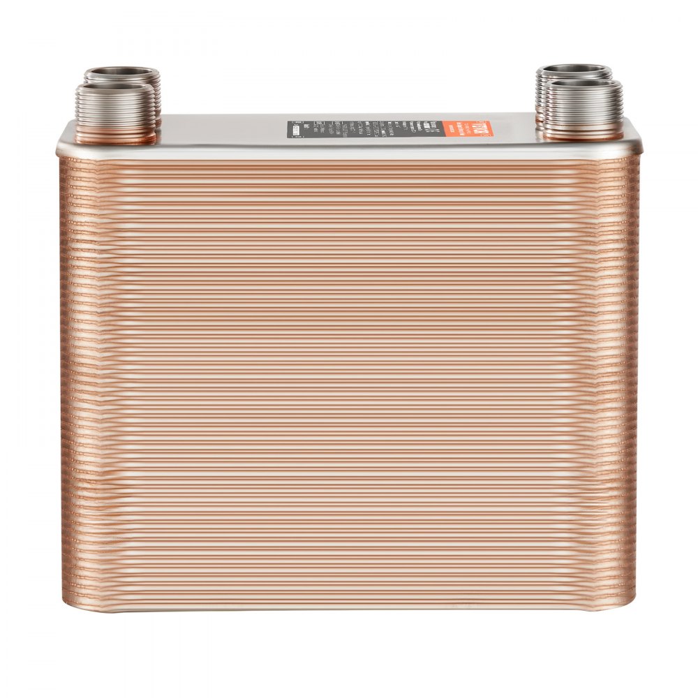 VEVOR warmtewisselaar, 127 x 305 mm 100 platen gesoldeerde platenwarmtewisselaar, koper/316L roestvrij staal water-water warmtewisselaar voor vloerverwarming, warmwaterbereiding, sneeuwsmelten, bierkoeling