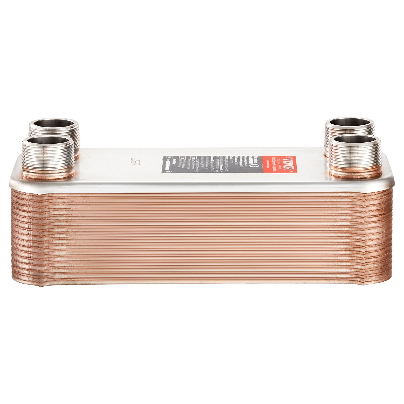 VEVOR warmtewisselaar, 127 x 305 mm, 30 platen, gesoldeerde platenwarmtewisselaar, koper/316L roestvrij staal water-water warmtewisselaar voor vloerverwarming, warmwaterverwarming, sneeuwsmelten, bierkoeling