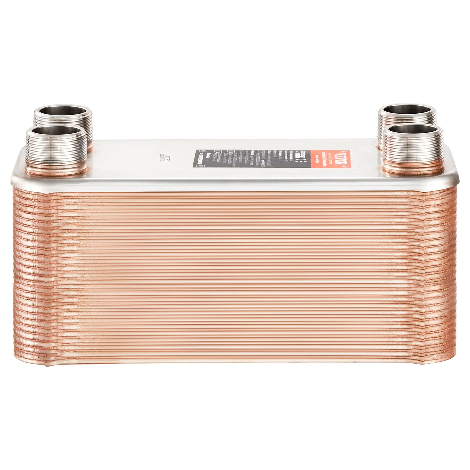 VEVOR warmtewisselaar, 127 x 305 mm, 50 platen, gesoldeerde platenwarmtewisselaar, koper/316L roestvrij staal water-water warmtewisselaar voor vloerverwarming, warmwaterverwarming, sneeuwsmelten, bierkoeling