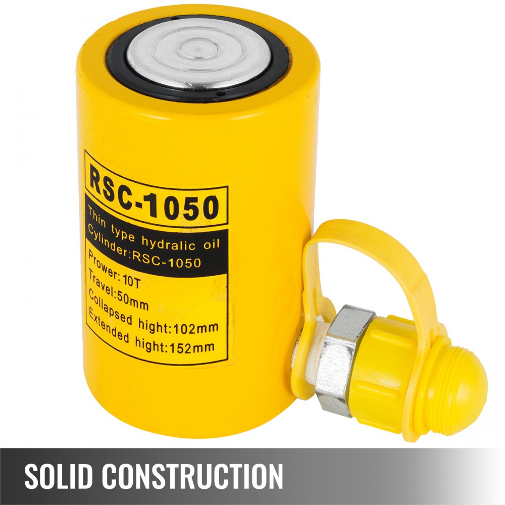 VEVOR Hydraulic Cylinder Jack Capacity 10T Hydraulic Cylinder 50mm Stroke Single Acting Portable Yellow, Hydraulic Jack Hollow Piston Jack Hydraulic Bottle 5kg for Riggers Manufacturers