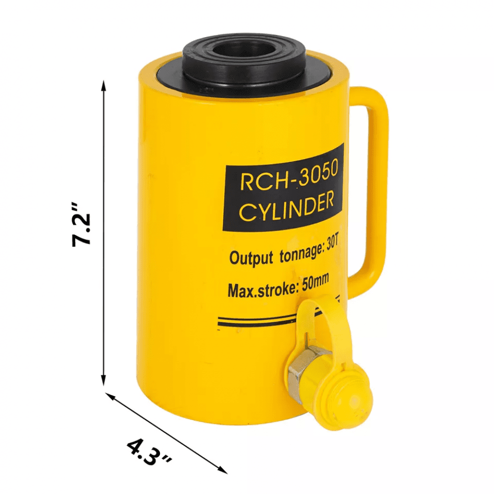 VEVOR hydraulische cilinderkrik Capaciteit 30T Hydraulische cilinder 50 mm slag Enkelwerkend Draagbaar Geel, hydraulische krik Holle zuigerkrik Hydraulische fles 10,8 kg voor riggers Fabrikanten