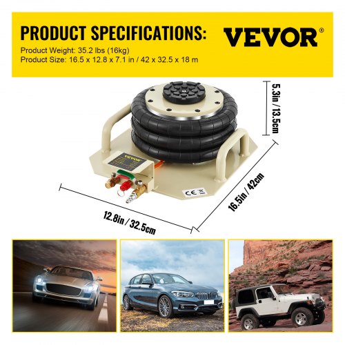VEVOR Pneumatische Autokrik Luchtkrik 6600lbs Heavy Duty Hefhoogte tot 16,5 inch
