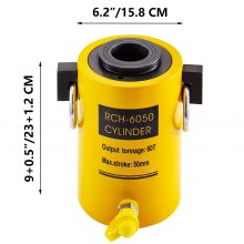 VEVOR 60T 2" hydraulische cilinder Jack holle enkelwerkende hydraulische cilinder 50 mm hydraulische hefcilinder voor Rigger-fabrikanten (60T 2" hol)