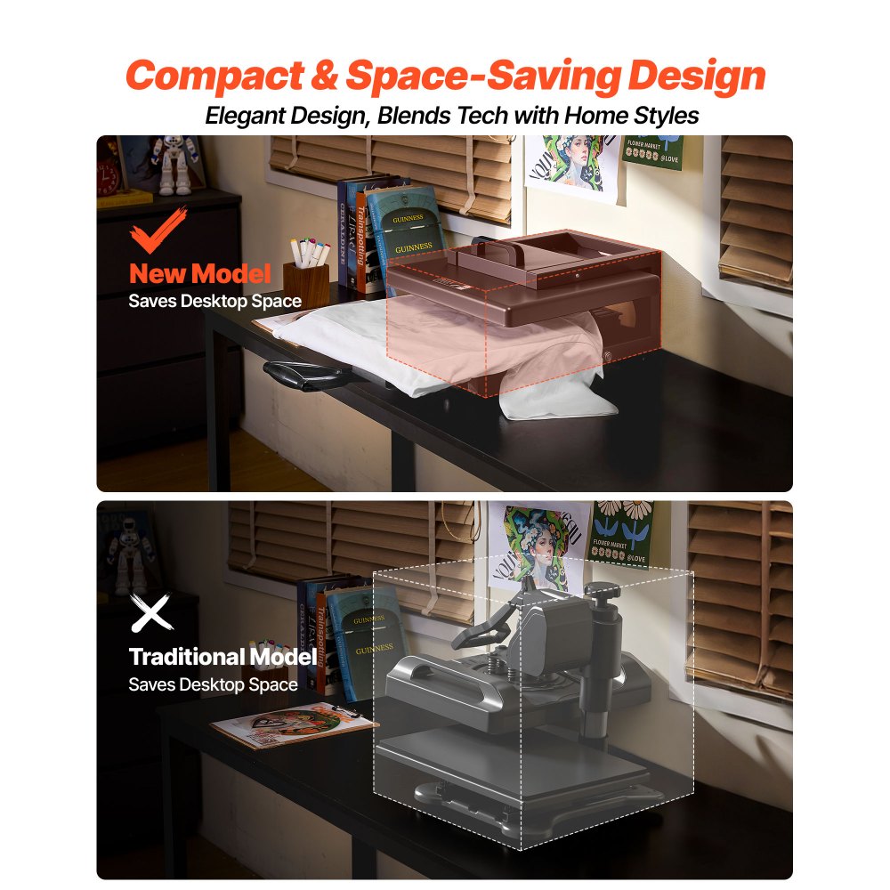 VEVOR Transferpers 38 x 38 cm 5 in 1 Multifunctioneel, Snelle en gelijkmatige verwarming, Hot Press Machine Sublimatiepers Hittepers voor T-shirts/mokken/bekers/petten/borden, Zwart