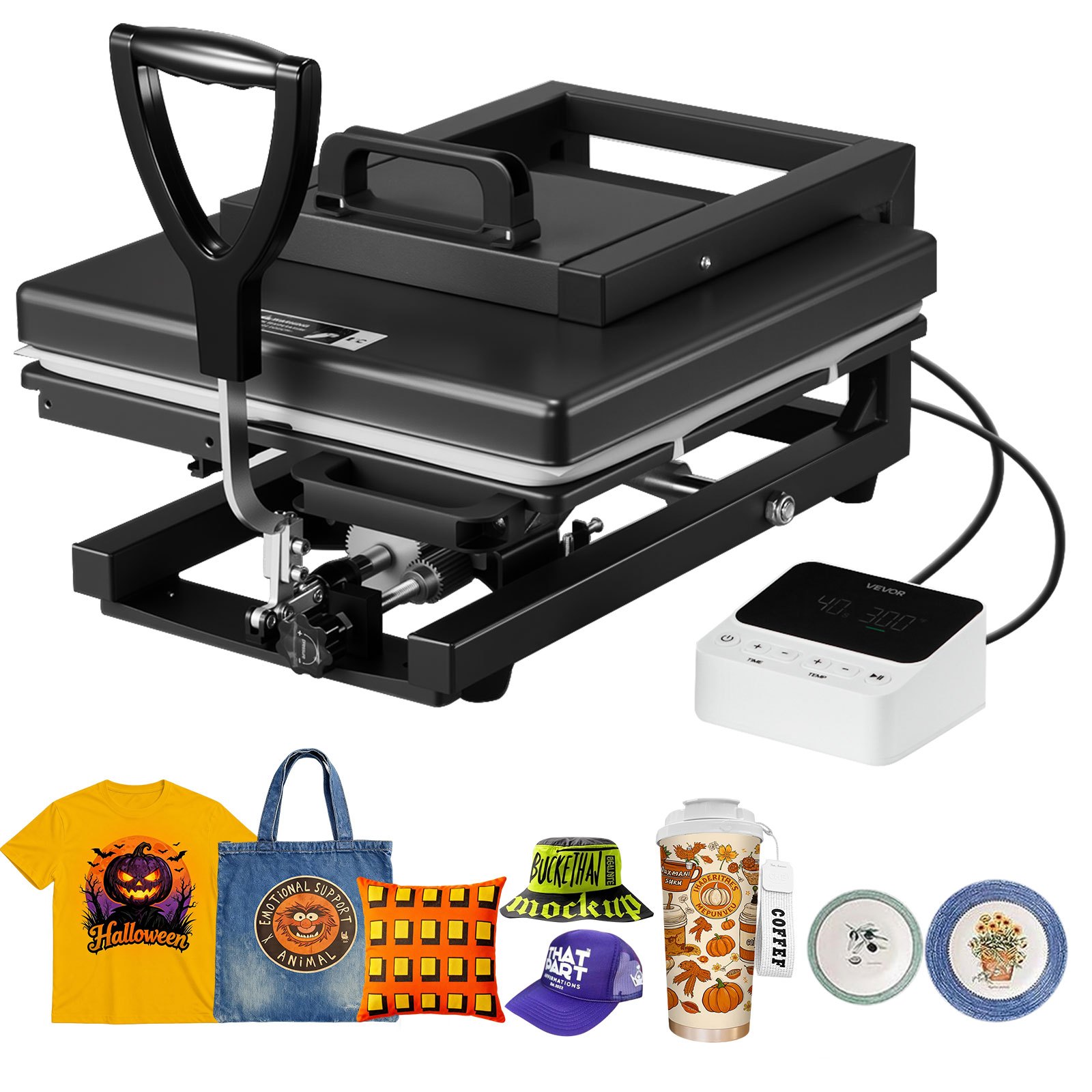 VEVOR Transferpers 38 x 38 cm 5 in 1 Multifunctioneel, Snelle en gelijkmatige verwarming, Hot Press Machine Sublimatiepers Hittepers voor T-shirts/mokken/bekers/petten/borden, Zwart
