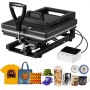VEVOR Hybrid Heat Press, 380 x 380 mm, 8-in-1 Multifunction, Heat Up Fast and Even, All-New Patented Design, Easy to Control, Sublimation Press Machine for T-shirts/Mugs/Tumblers/Caps/Plates, Black
